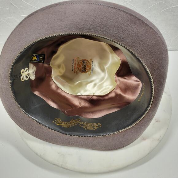 VINTAGE Borsalino Diamante II Hat 7 3/8 Gray Brown Fur‎ Felt Bowler Derby Italy - Picture 14 of 16